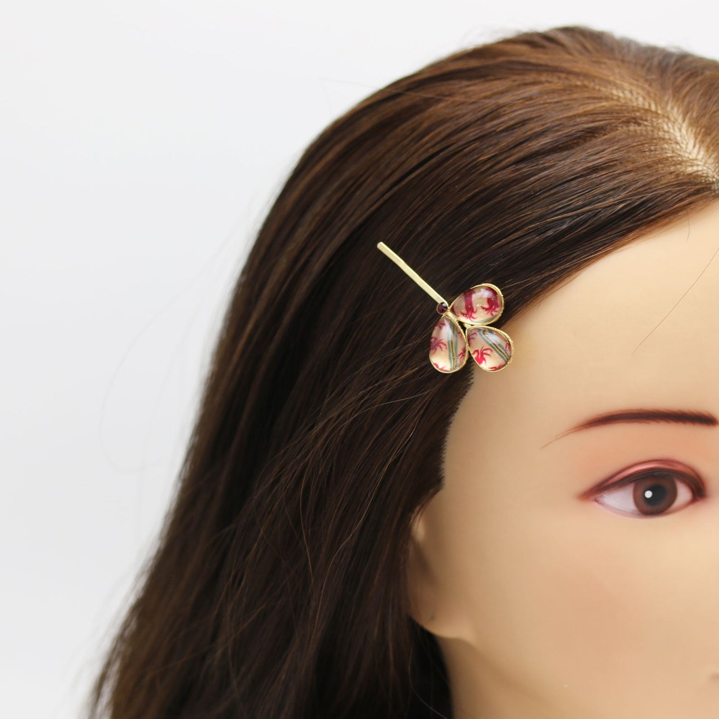 金 ヘアピン カニ 赤 葉っぱ 飾り取り外し可能
