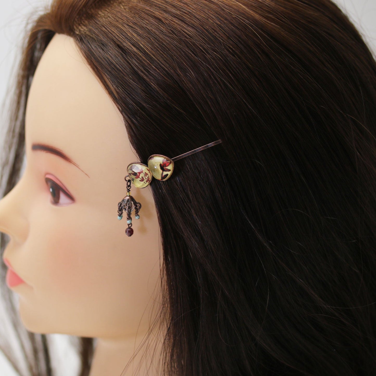 ヘアピン 水晶 ガーネット ハート 赤 大人 高級