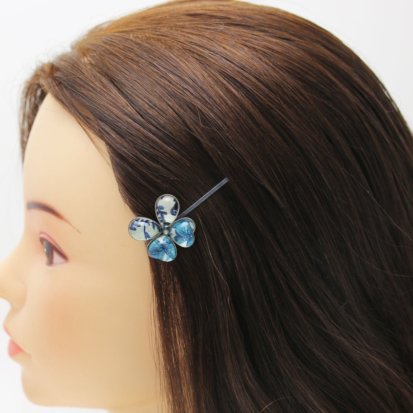 ヘアピン 蝶 青 飾り取り外し可能