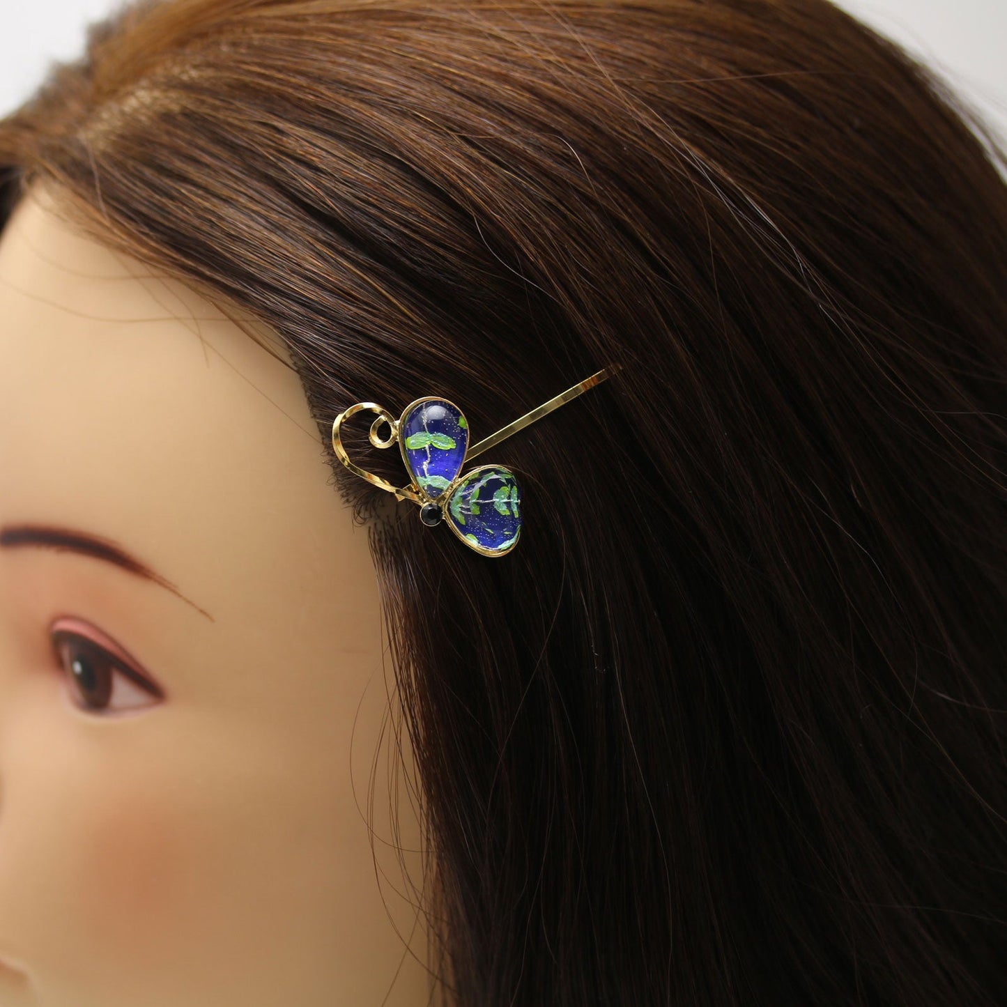 ヘアピン 蝶 青 つるくさ ２４金