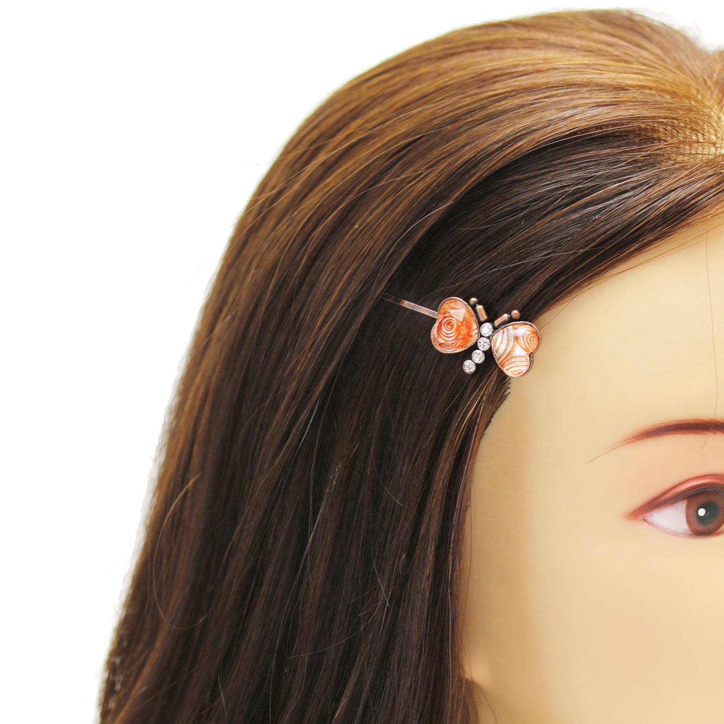 ヘアピン 蝶 渦巻き オレンジ ラインストーン